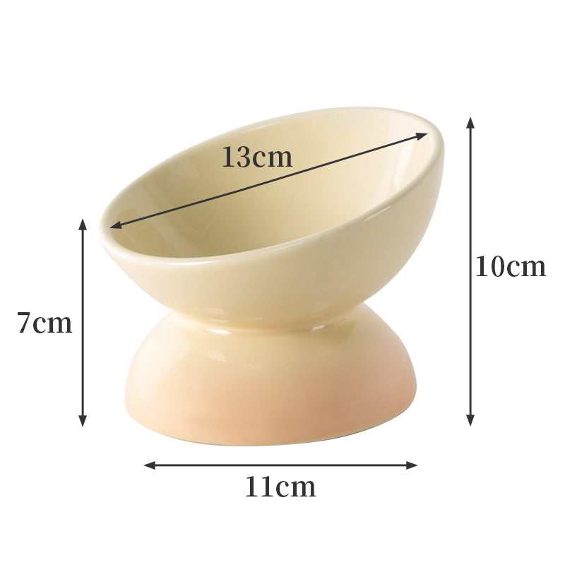 Beige ceramic bowl with dimensions labeled on a white background